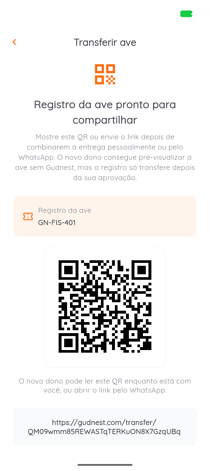 Gudnest bird record ready to share by link or QR code