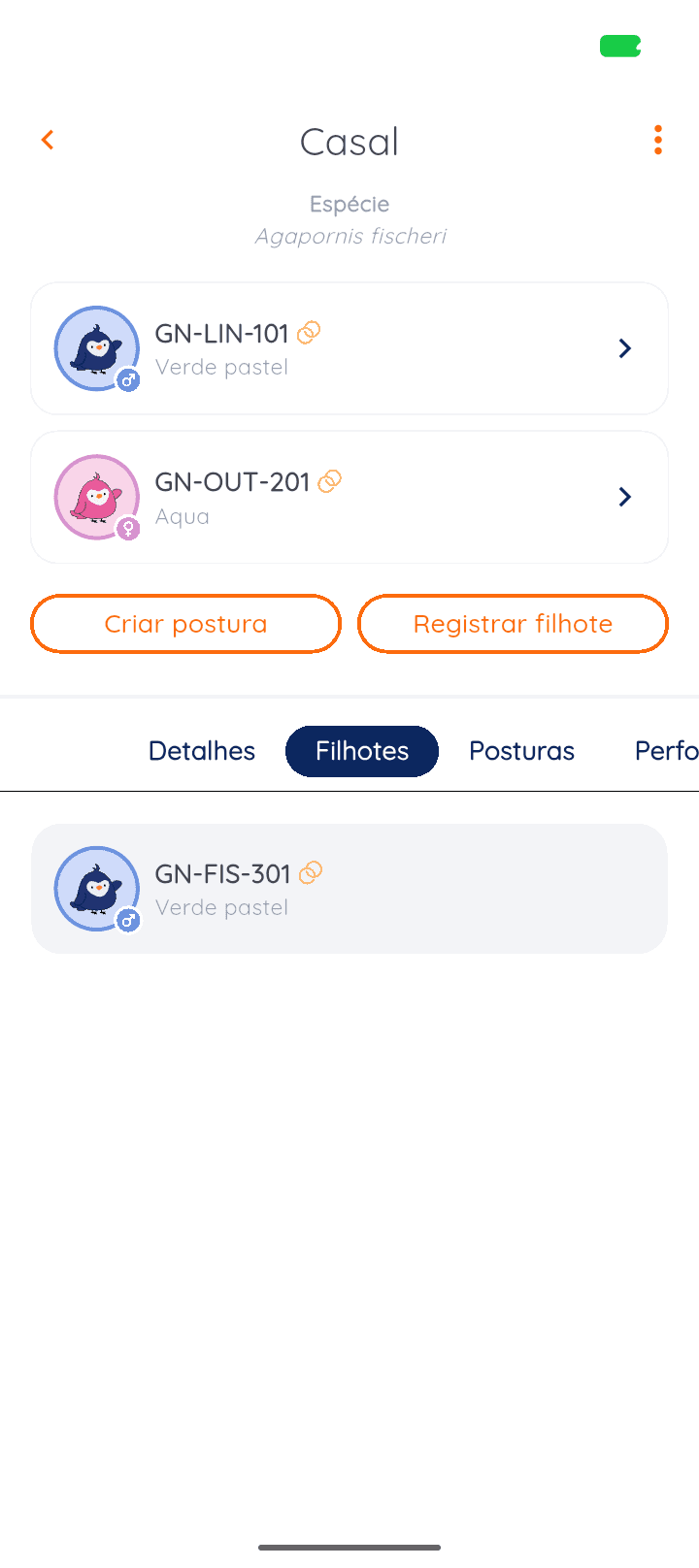 Pair record in Gudnest showing its offspring